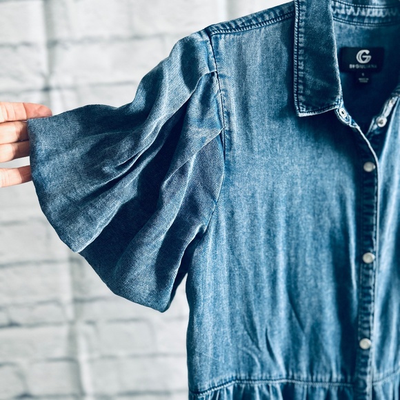 G by Giuliana Denim Button Front Puff Sleeve Tiered Dress - Picture 6 of 10